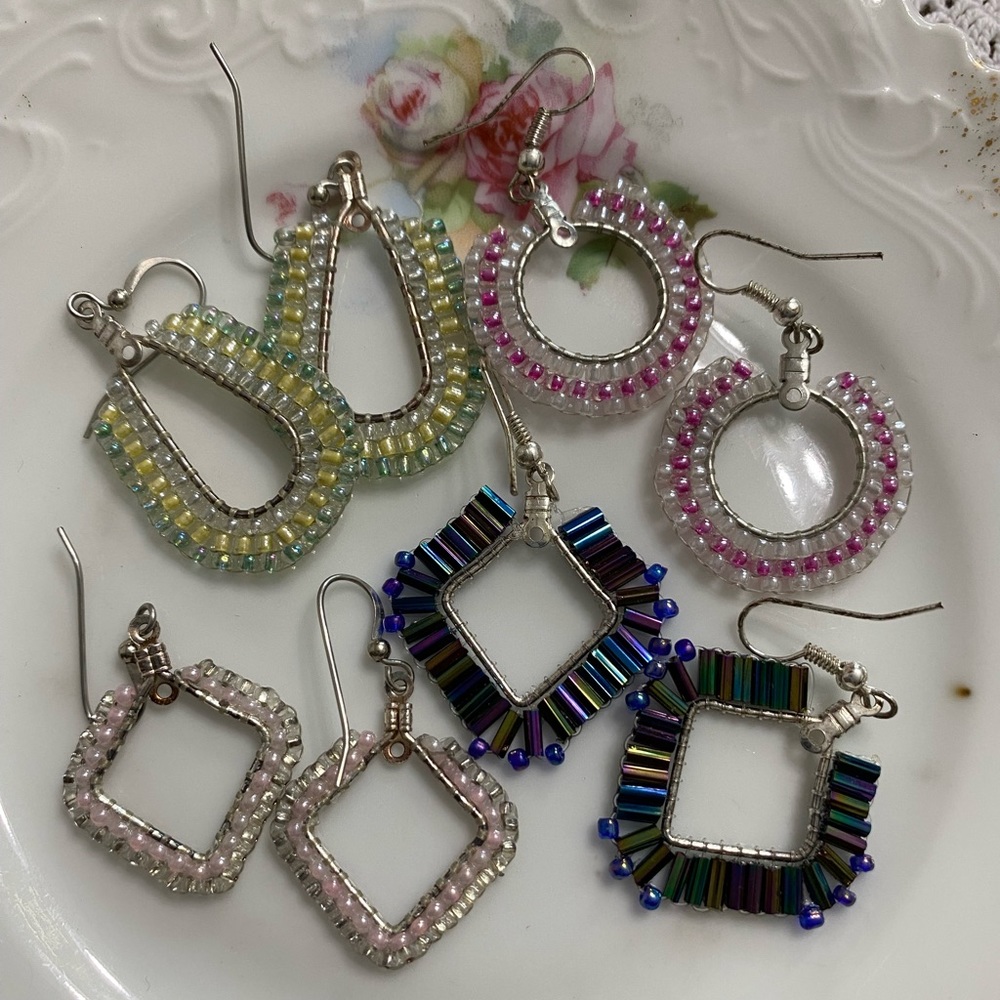 Hand Beaded Earrings (4 Pairs)